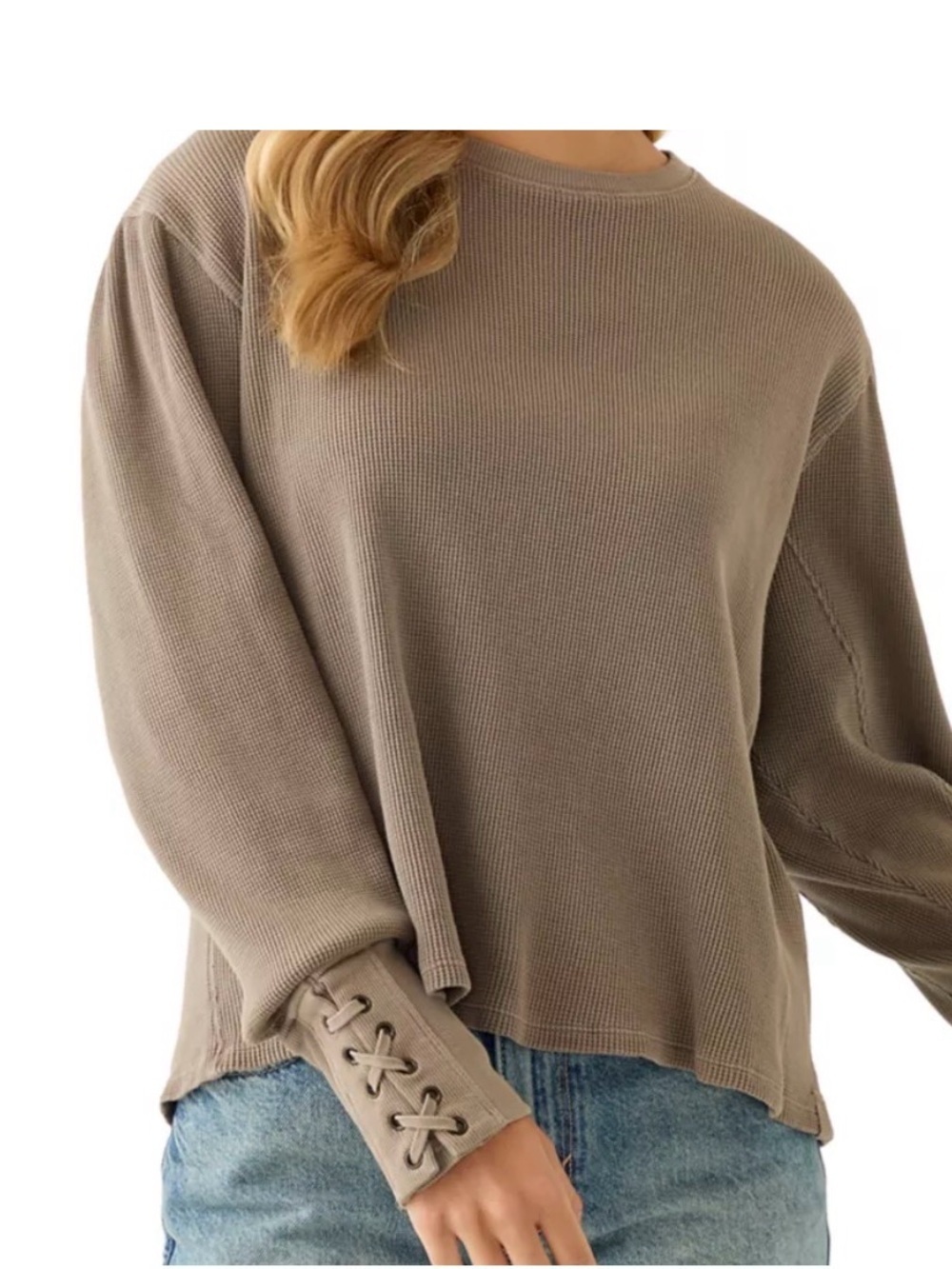 Free People Lapis Cuff Crew Neck Long Sleeve top med boho hippie neutral